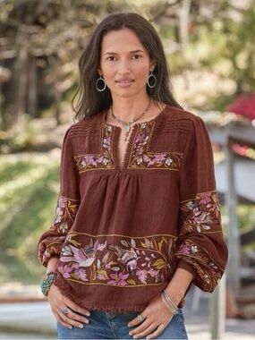 100% Linen Sundance embroidered top size small
